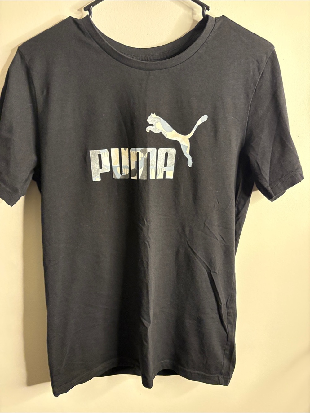 Puma Black Short Sleeve Logo Tee with Silver Accent